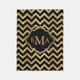 Gold Glitzer Black Zickzack Zigzag Muster Monogram Fleecedecke