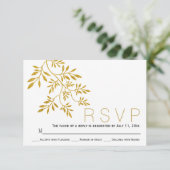 Gold Glitzer Blätter Zweig moderne Hochzeit RSVP (Stehend Vorderseite)