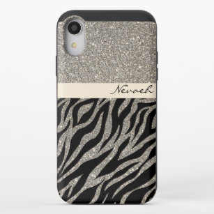 Gold Glitzer Bling Beige Zebra Muster Individuelle iPhone XR Slider Hülle