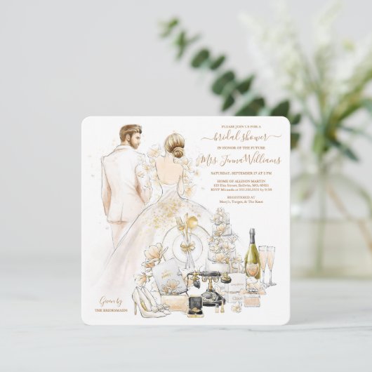 Gold Glitzer Blonde Bride Brautparty Einladung (Stehend Vorderseite)