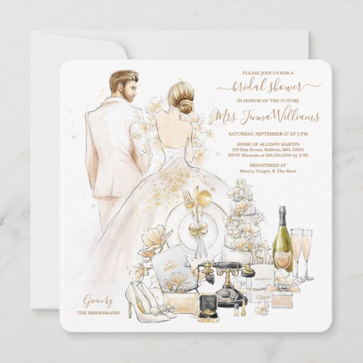 Gold Glitzer Blonde Bride Brautparty Einladung (Vorderseite)