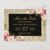 Gold Glitzer Bloral Wedding Save the Date Ankündigungspostkarte (Vorderseite)