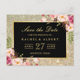 Gold Glitzer Bloral Wedding Save the Date Ankündigungspostkarte