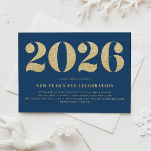 Gold Glitzer Blue 2024 Silvester Party Einladung