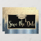 Gold Glitzer Blue Abschluss Save the Date (Vorne/Hinten)