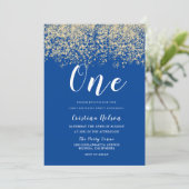 Gold Glitzer Blue Boys 1. Geburtstag Party Einladung (Stehend Vorderseite)