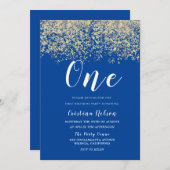 Gold Glitzer Blue Boys 1. Geburtstag Party Einladung (Vorne/Hinten)