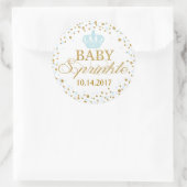 Gold Glitzer Blue Crown Royal Prince Baby Dusche Runder Aufkleber (Tasche)