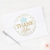 Gold Glitzer Blue Crown Royal Prince Baby Dusche Runder Aufkleber (Umschlag)