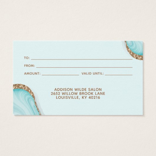 Gold Glitzer Blue Marble Agate Modern Geschenkkart (Rückseite)