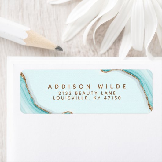 Gold Glitzer Blue Marble Agate Rücksendeadresse (Insitu)