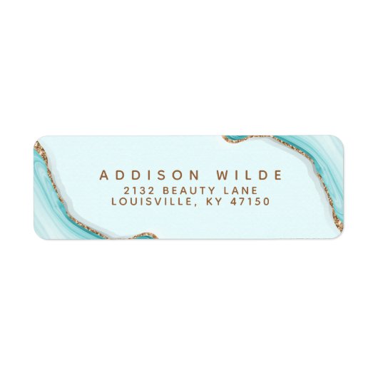 Gold Glitzer Blue Marble Agate Rücksendeadresse (Vorne)