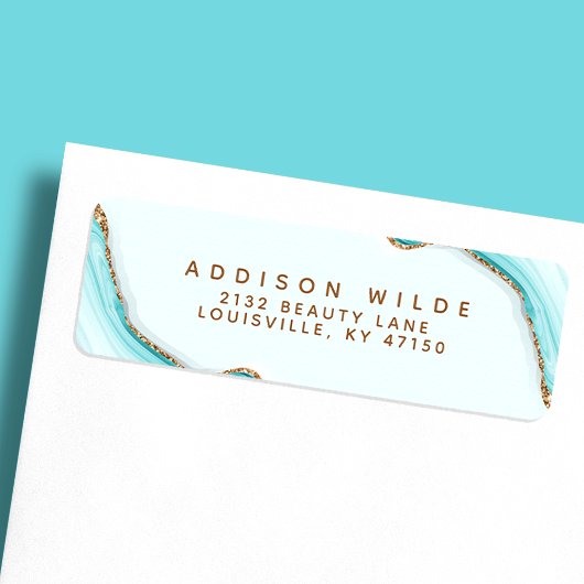 Gold Glitzer Blue Marble Agate Rücksendeadresse