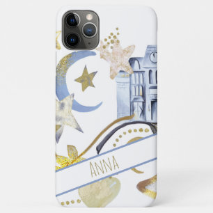 *~* Gold Glitzer Blue Moon Stars Burg Case-Mate iPhone Hülle