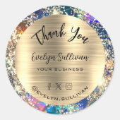 Gold Glitzer Blue Opal Vielen Dank Runder Aufkleber (Vorderseite)