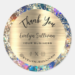 Gold Glitzer Blue Opal Vielen Dank Runder Aufkleber