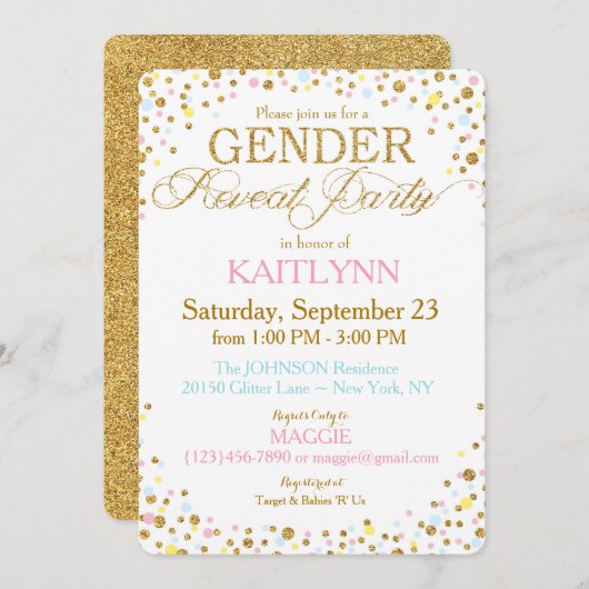 Gold Glitzer Blue Pink Yellow Sprinkle Baby Dusche Einladung (Vorne/Hinten)