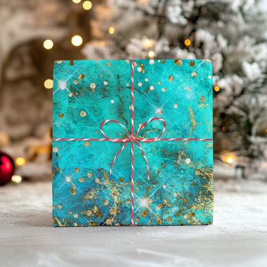 Gold Glitzer Blue Turquoise Gemstone Fire Glam Geschenkpapier Set