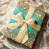 Gold Glitzer Blue Turquoise Gemstone Fire Glam Geschenkpapier Set