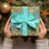 Gold Glitzer Blue Turquoise Gemstone Fire Glam Geschenkpapier Set