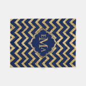 Gold Glitzer Blue Zickzack Zigzag Muster Monogram Fleecedecke (Vorderseite (Horizontal))