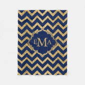 Gold Glitzer Blue Zickzack Zigzag Muster Monogram Fleecedecke (Vorderseite)