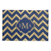 Gold Glitzer Blue Zickzack Zigzag Muster Monogram Kissenbezug (Rückseite)