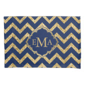 Gold Glitzer Blue Zickzack Zigzag Muster Monogram Kissenbezug (Vorderseite)