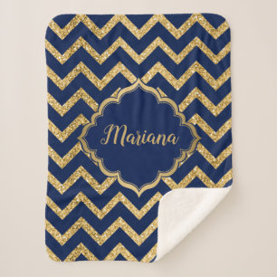 Gold Glitzer Blue Zickzack Zigzag Muster Sherpadecke