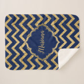 Gold Glitzer Blue Zickzack Zigzag Muster Sherpadecke (Vorderseite (Horizontal))