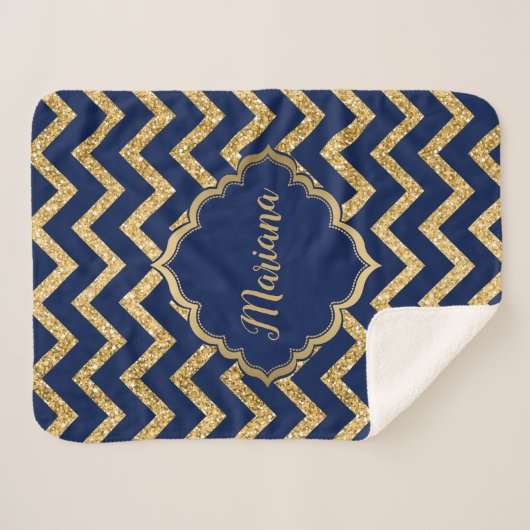 Gold Glitzer Blue Zickzack Zigzag Muster Sherpadecke (Vorderseite (Horizontal))