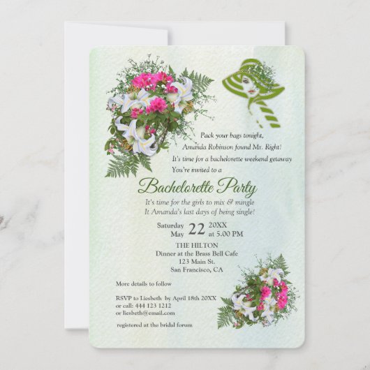 Gold Glitzer Blume Bouquet Junggeselinnen-Abschied Einladung (Vorderseite)