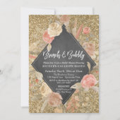 Gold Glitzer Blume Chalkboard Brunch & Bubbly Einladung (Vorderseite)