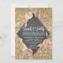 Gold Glitzer Blume Chalkboard Brunch & Bubbly