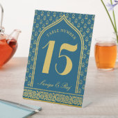 Gold Glitzer Blume Hochzeit Tischnummer und Name Sockelschild (In Situ)