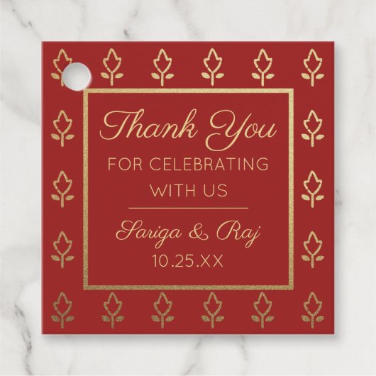 Gold Glitzer Blume Wedding Return Geschenk Geschenkanhänger (Vorderseite)