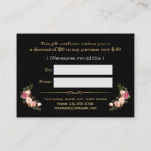 Gold Glitzer Blumenbeauty Salon Geschenkgutschein Rabattkarte (Rückseite)