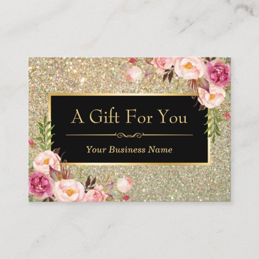 Gold Glitzer Blumenbeauty Salon Geschenkgutschein Rabattkarte (Vorderseite)