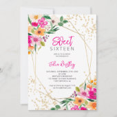 Gold Glitzer Blumenbild Foto Sweet 16 Einladung (Vorderseite)