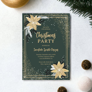 Gold Glitzer Blumengrün Weihnachten Einladung