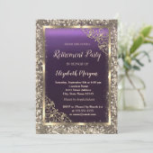 Gold Glitzer Blumenrahmen Lila Bezahlung Einladung (Stehend Vorderseite)