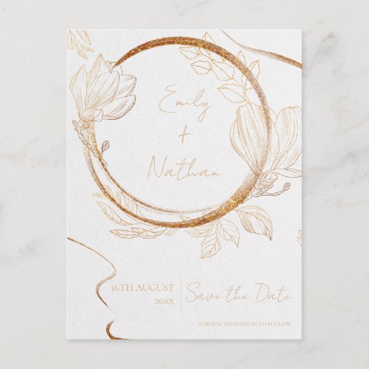 Gold Glitzer Blumenschrift Hochzeit speichern das  Postkarte (Vorderseite)