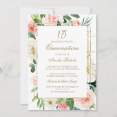 Gold Glitzer Blush Bloral Quinceanera Einladung (Vorderseite)