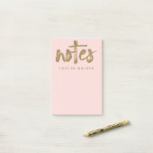 Gold Glitzer Blush Pink Sticky Notes Pad Post-it Klebezettel (Auf Schreibtisch)