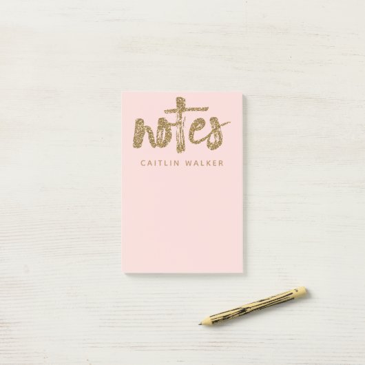 Gold Glitzer Blush Pink Sticky Notes Pad Post-it Klebezettel (Auf Schreibtisch)