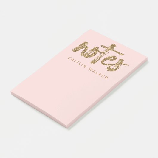 Gold Glitzer Blush Pink Sticky Notes Pad Post-it Klebezettel (angewinkelt)