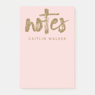 Gold Glitzer Blush Pink Sticky Notes Pad Post-it Klebezettel