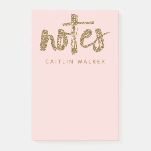 Gold Glitzer Blush Pink Sticky Notes Pad Post-it Klebezettel (Vorderseite)