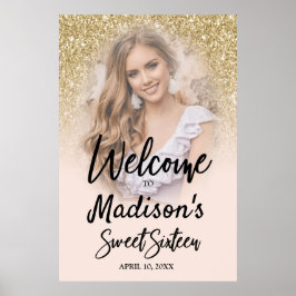Gold Glitzer & Blush Pink Sweet 16 Foto Poster