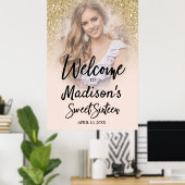 Gold Glitzer & Blush Pink Sweet 16 Foto Poster (Heimbüro)